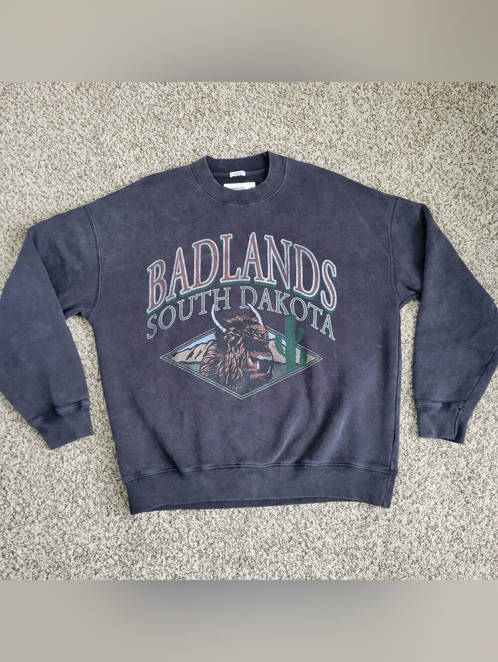 Abercrombie & Fitch Sweatshirt Badlands Black Gray Bison Oversized Viral Small